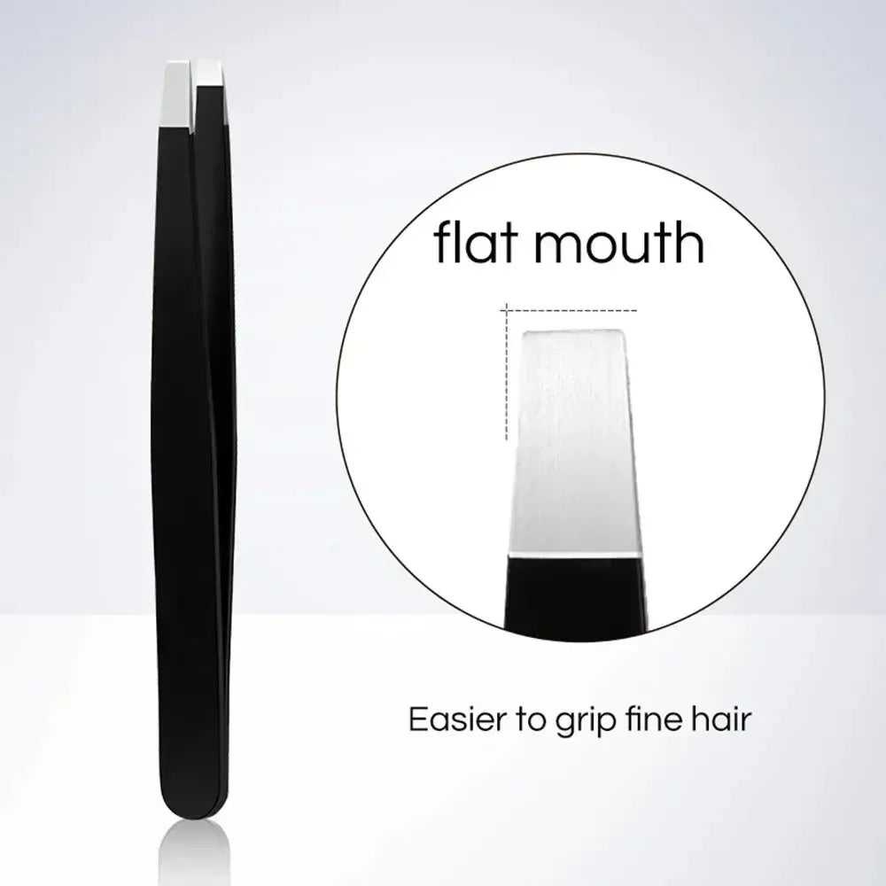 Stainless Steel Eyebrow Tweezer Set - Slant and Flat Tips – Flat