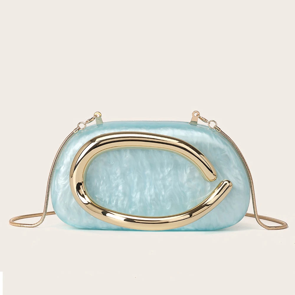 Women's Metal Box Clutch Handbag for Evening Party and Wedding – Blue