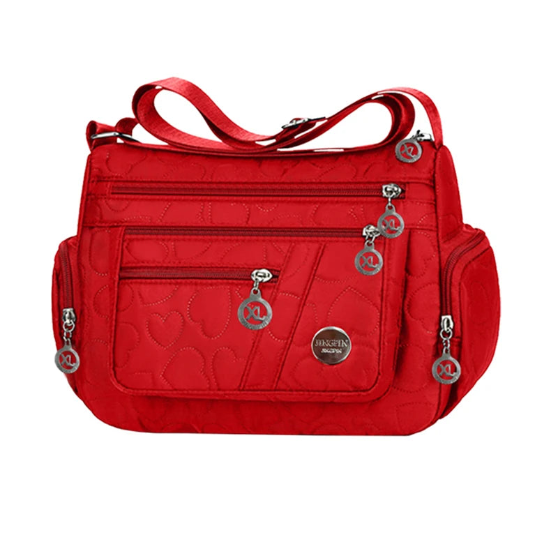 Nylon Oxford Crossbody Hobo Bag with 3 Pockets, 25 x 19 cm – BJ20231 Red