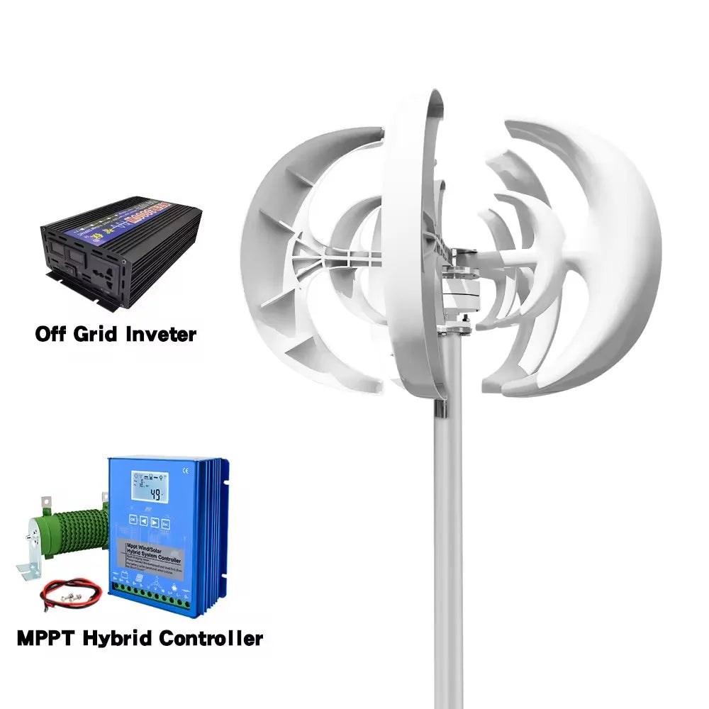 5000W 48V Vertical Axis Wind Turbine Generator with 3-Blade Design – With Inverter System