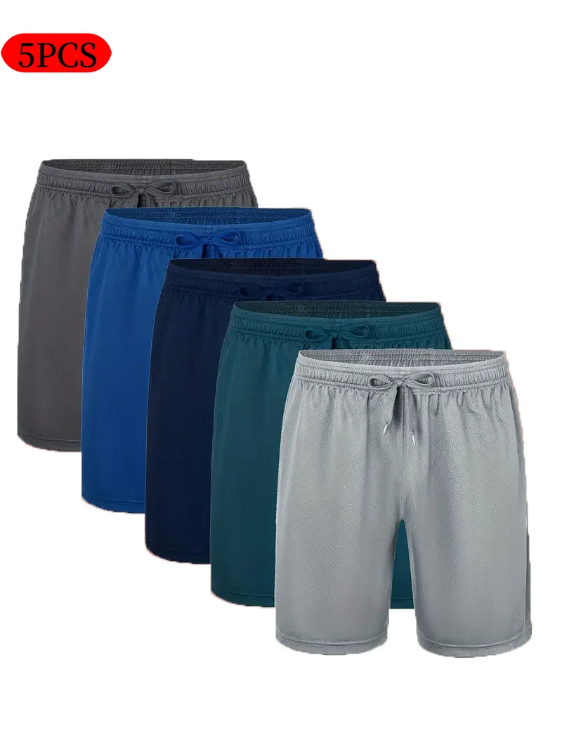 5-Piece Men's Casual Shorts with Drawstring Waistband, Polyester – 5pcs-4