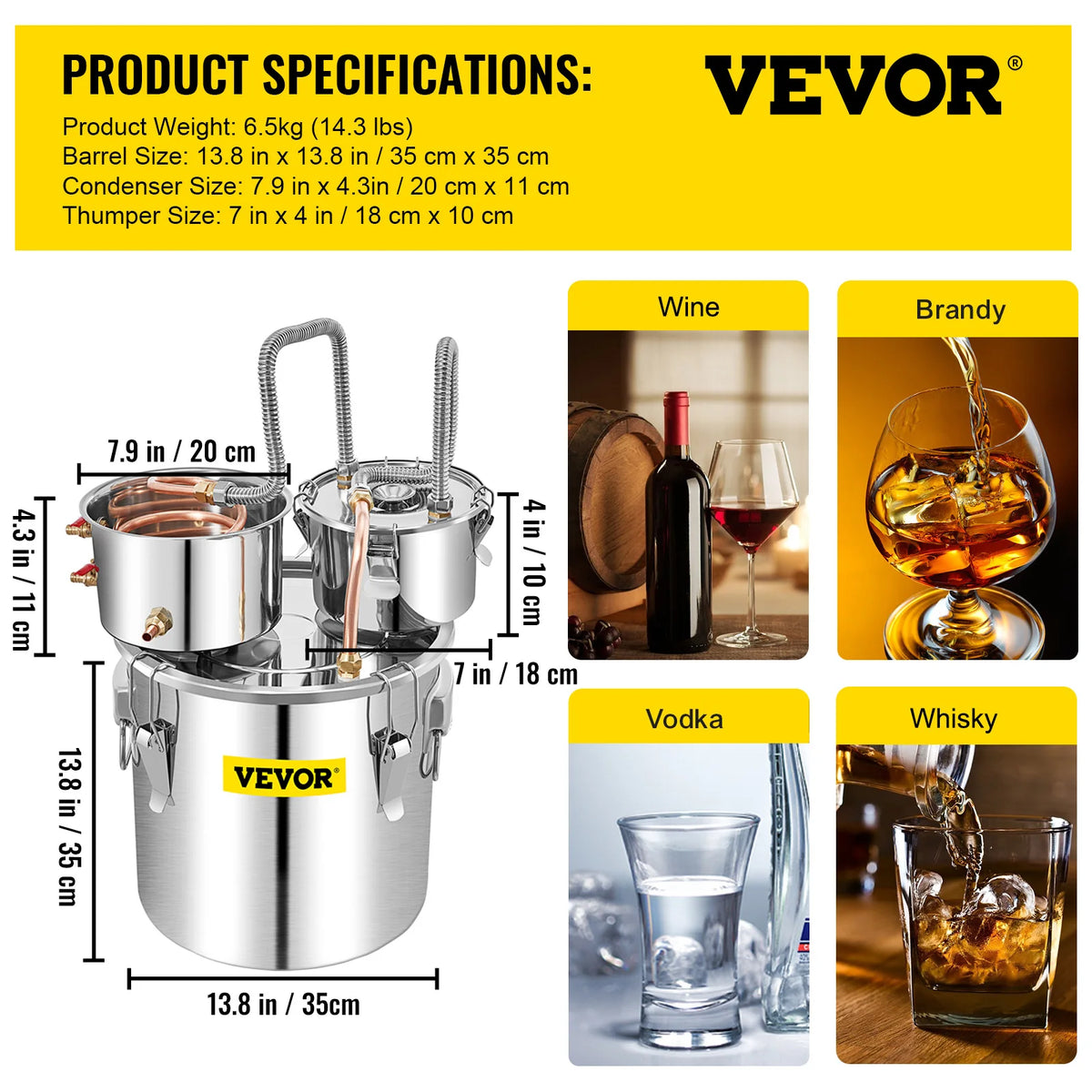 SucceBuy Alcohol Distiller Kit, Stainless Steel, 12L or 30L Capacity – 30L
