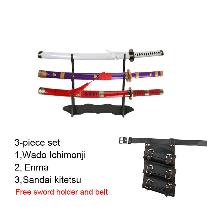 3-Piece Roronoa Zoro Katana Cosplay Set, 80 cm Bamboo Replica – 3-pcs B1