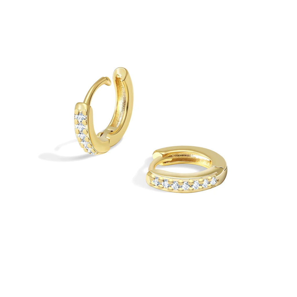 Minimalist 316L Stainless Steel Hoop Earrings with Crystal Zirconia – Plating 18K Gold