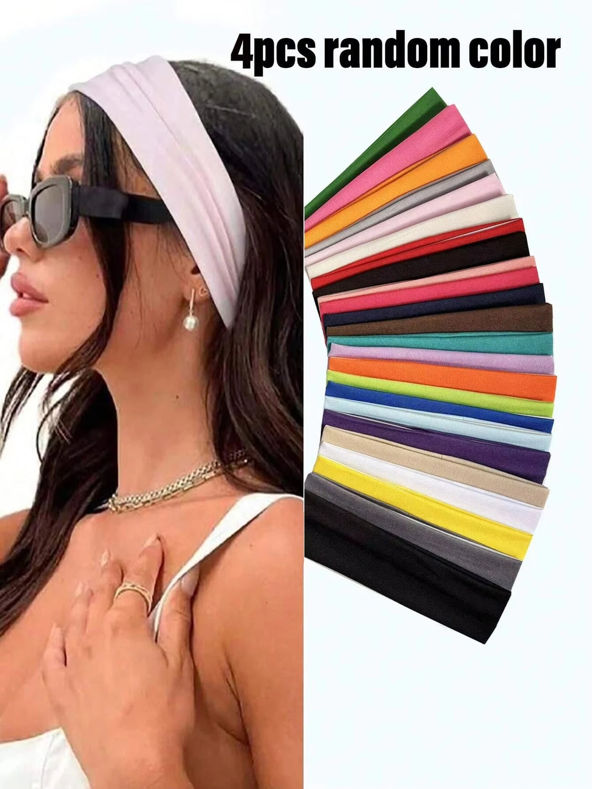 Elastic Sports Headband - Soft Acrylic Blend, 20 cm Length – 4pcs