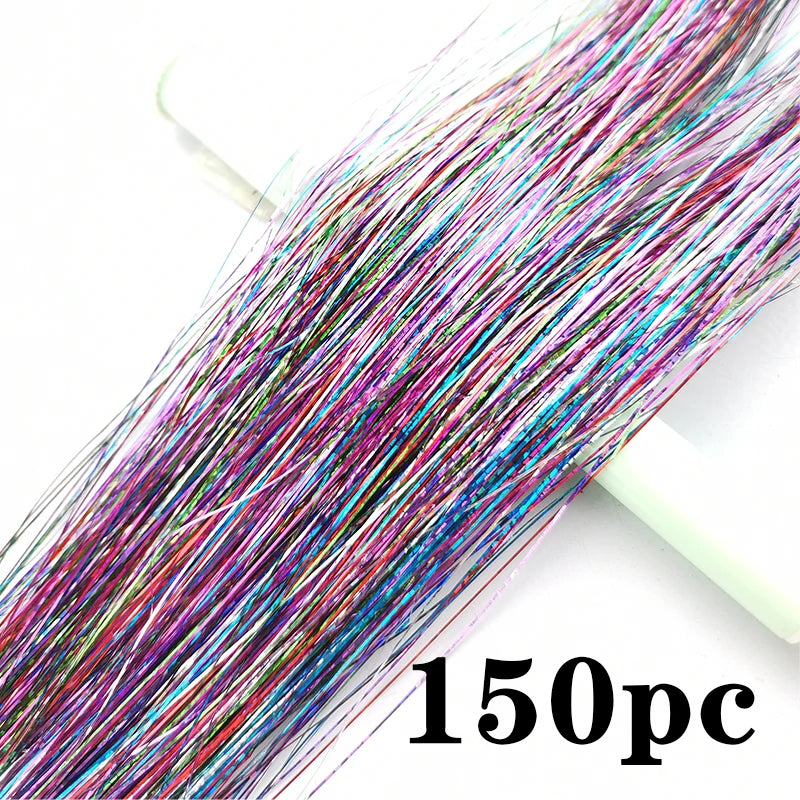120cm Sparkle Hair Tinsel Extensions, 150 Strands Polyester Fiber – JS-qicai