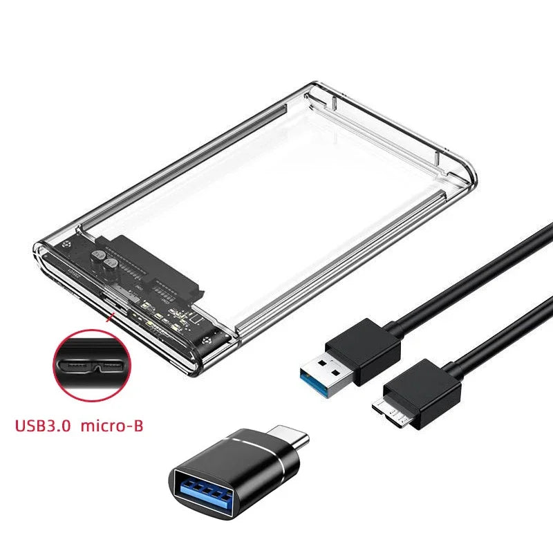 2.5-inch Transparent SATA HDD/SSD Enclosure with USB 3.0/Type-C – Micro B-USB A OTG