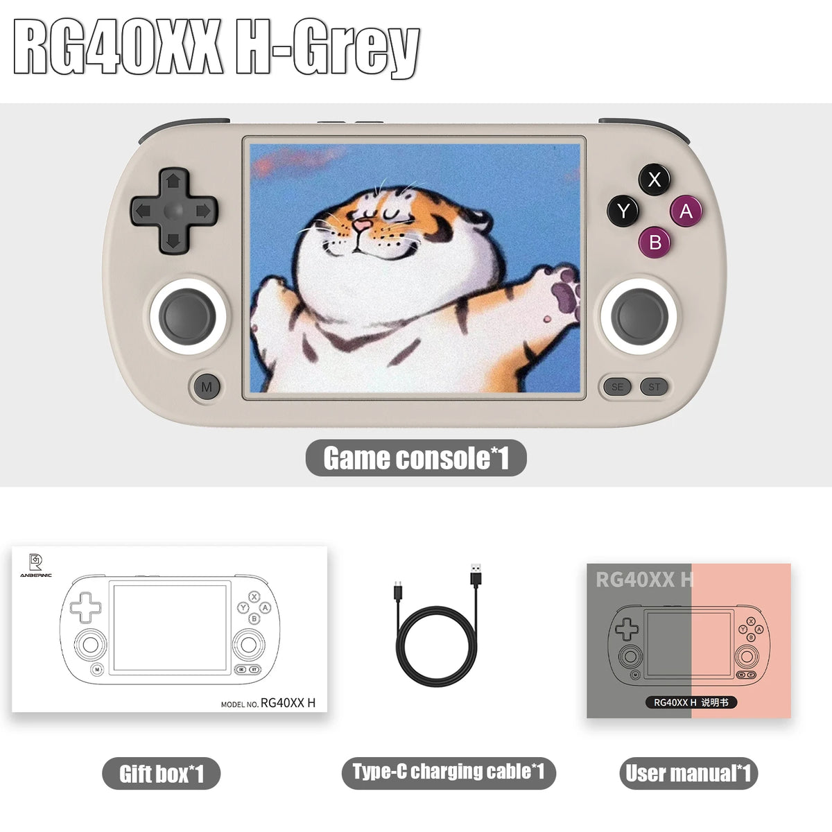 Anbernic RG40XX H Retro Handheld Game Console, 4.0-inch IPS Screen – Grey