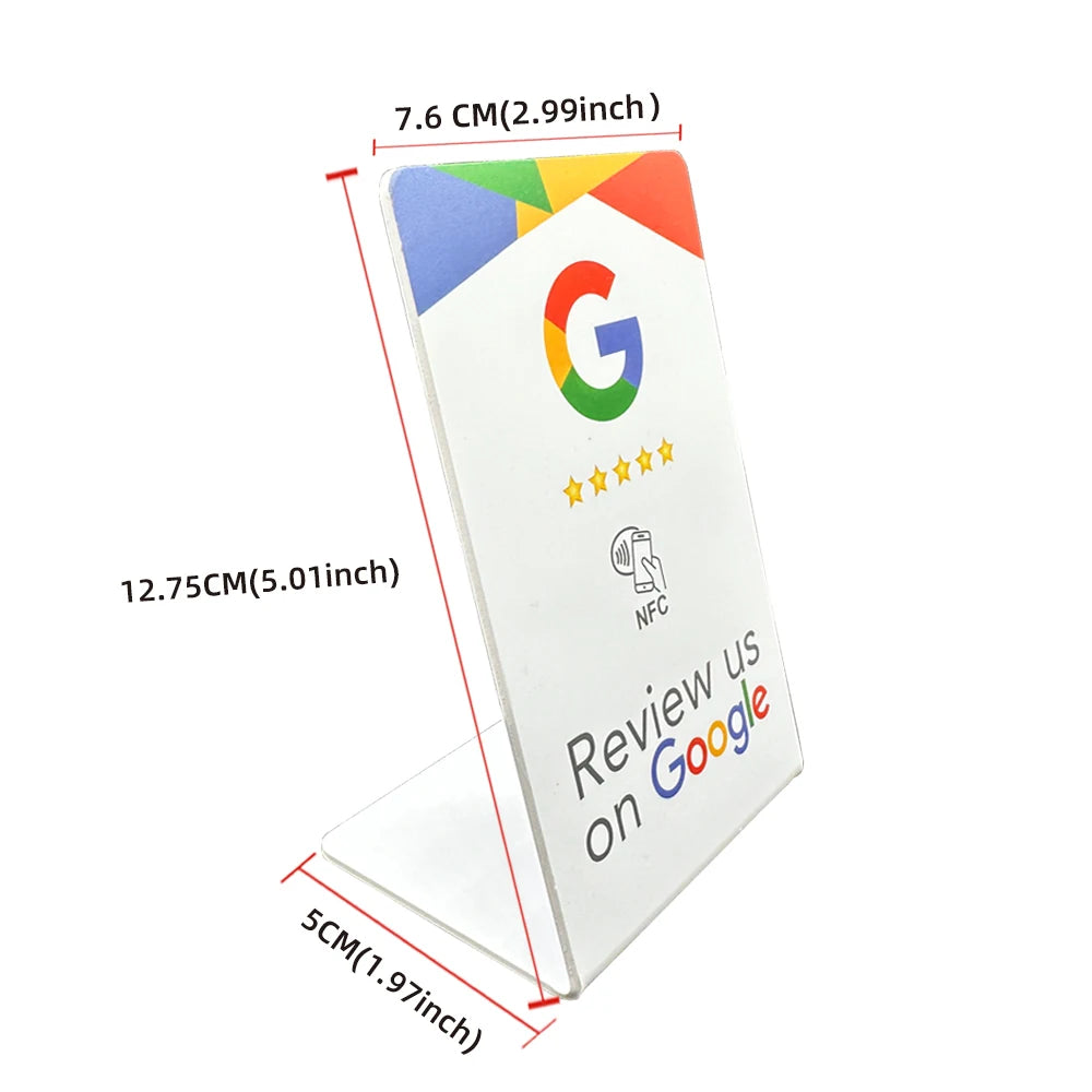 NFC 215 Programmable Google Review Stand and Card for Business – White-P