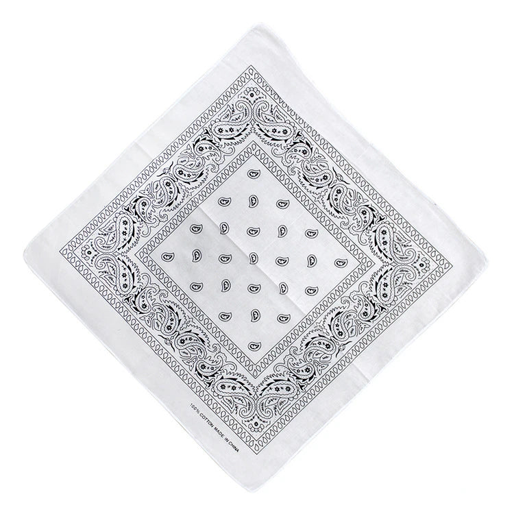 Paisley Bandana Head Square Scarf 55x55 cm – White
