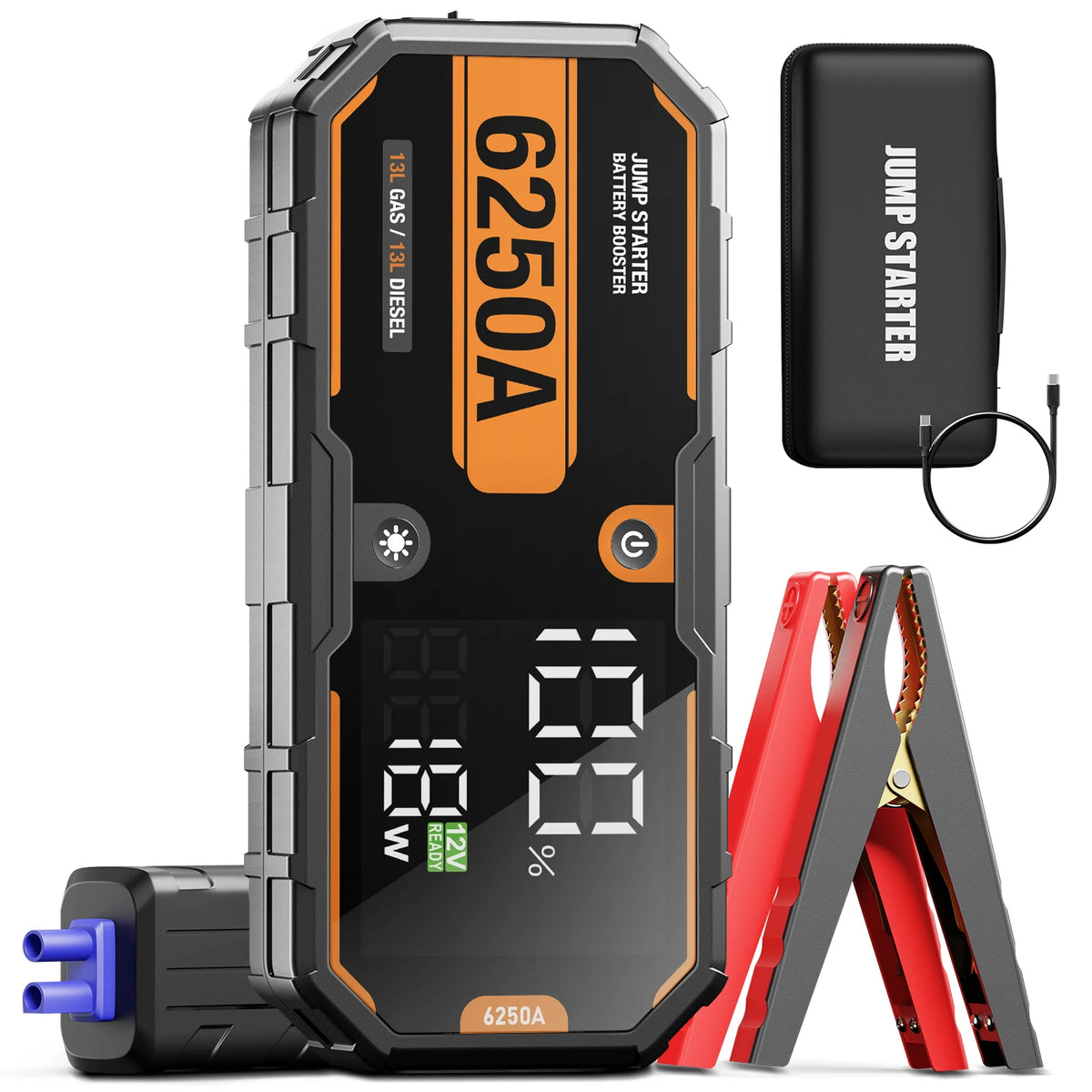 AdoreTrip 6250A 12V Portable Car Jump Starter Auto Battery Booster Power Bank Emergency Jump Pack Starting Device for 10.0L – 6250A Jump Starter
