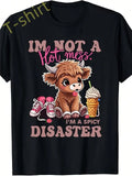 Black short-sleeve t-shirt with a graphic of a cute highland cow, sneakers, and an ice cream cone