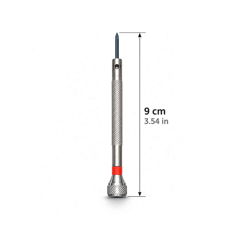 A single precision screwdriver with a red color-coded handle and a measurement indicator showing 9 cm length.