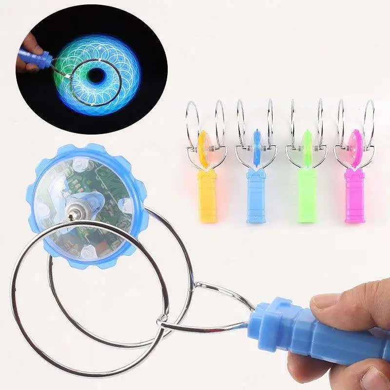 Magnetic spinning top toy with LED lights showing multiple handle colors