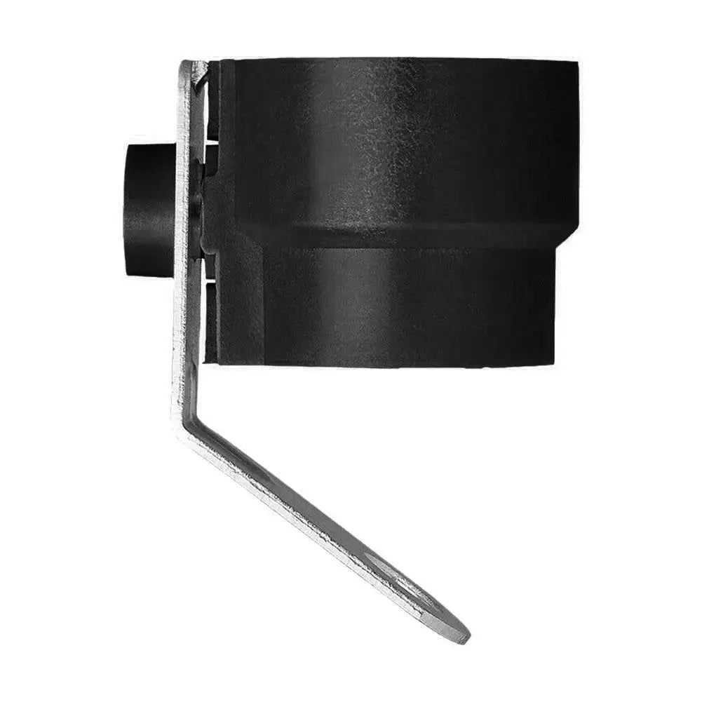 Side view of the black plastic trailer plug holder and mounting bracket