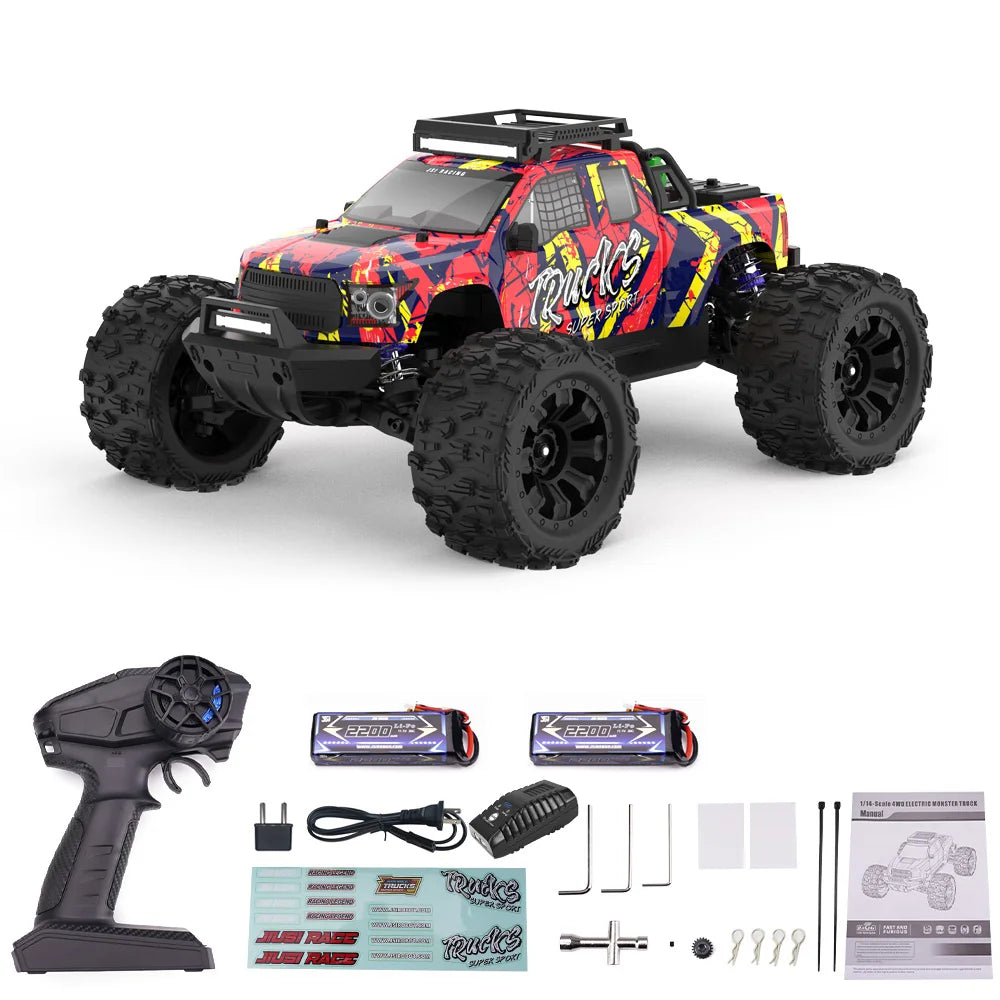 Jiusi PT14R 1/14 Scale 4WD RC Racing Car, 80 km/h Brushless Motor – PT14R 2B red