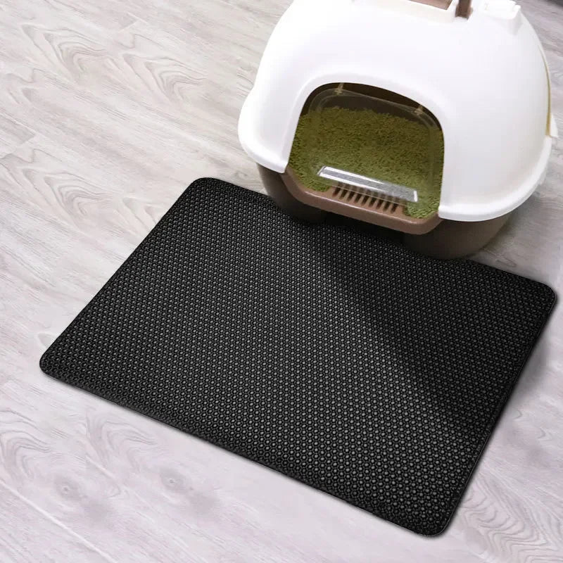 Double-Layer Waterproof Cat Litter Mat, Non-Slip Pet Sand Trap Pad – Black