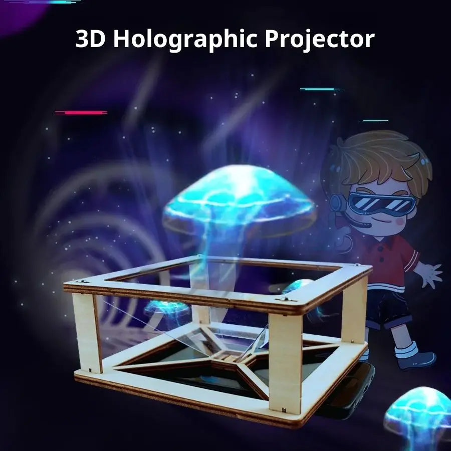 DIY 3D holographic pyramid projector stand for smartphones showing a digital jellyfish