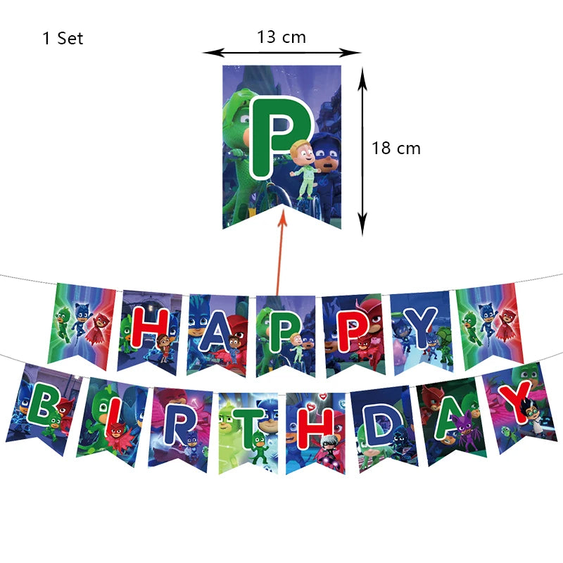 PJ Masks Birthday Party Decoration Balloon and Tableware Set – Banner - 1 Set