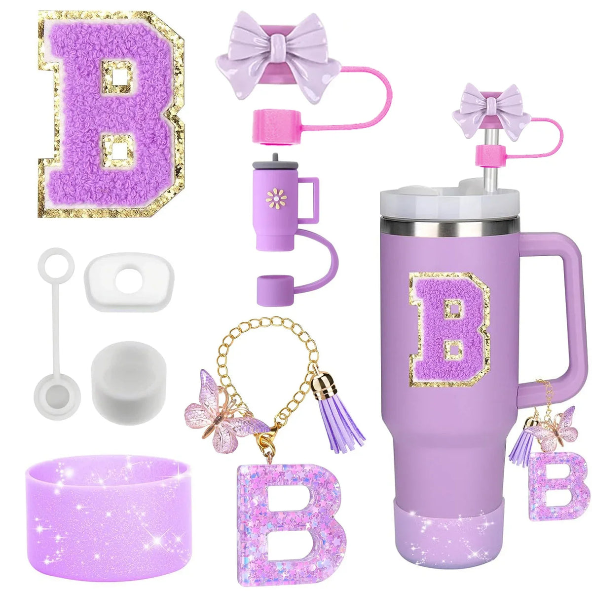 8-Piece Purple Silicone Accessory Set for 30oz and 40oz Tumblers – B-Purple-8pcs