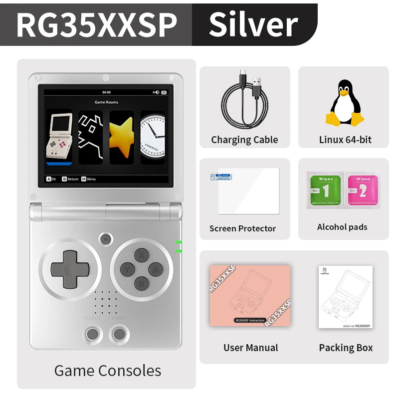Anbernic RG35XXSP Flip Retro Handheld Game Console, 3.5-inch IPS Screen – Silver