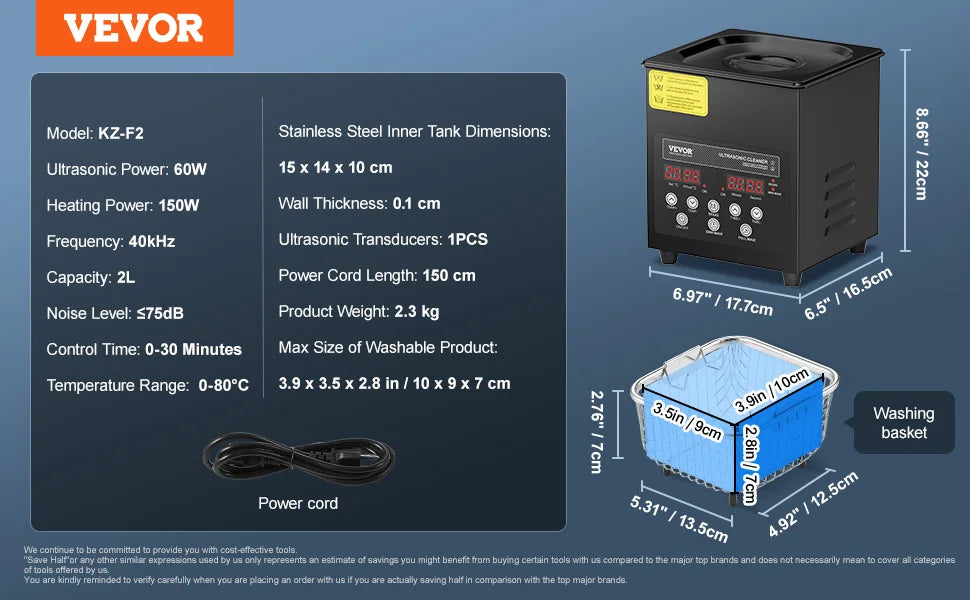 SucceBuy Ultrasonic Cleaner 2L-15L with 40kHz Transducer and Timer – 2L