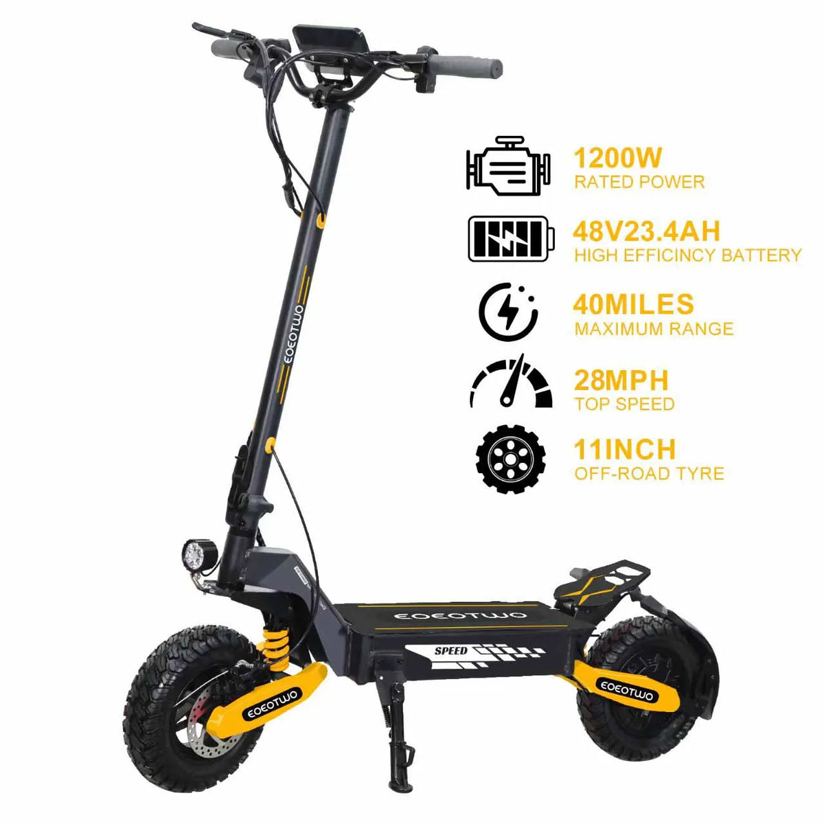 Eoeotwo GT06 Electric Scooter, 1200W, 30 MPH, 11-inch Off-Road Tires – yellow-48V23AH