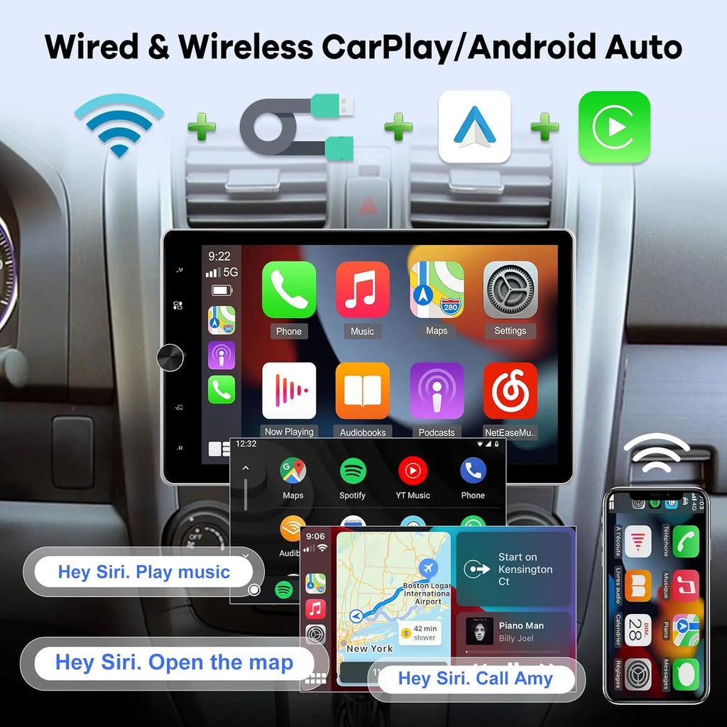 Wired and wireless Apple CarPlay and Android Auto integration for car multimedia system