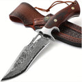 Large Damascus Steel Fixed Blade Knife with Wood Handle and Sheath – 065-Damasco