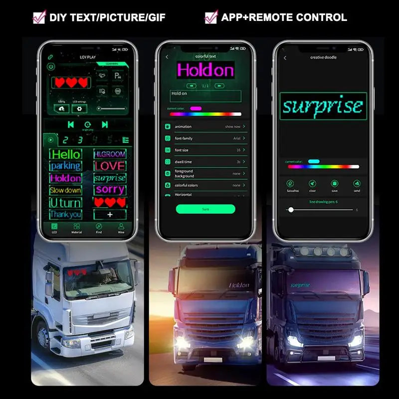 Smartphone app interface used to program customizable LED animations for car signs