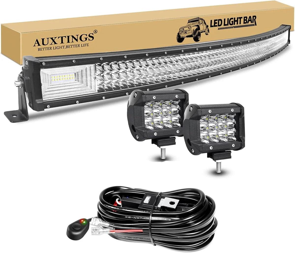 7D Curved LED Light Bar 22-52in 270W-675W Combo Beam with Work Lights – 50in 648W Wire