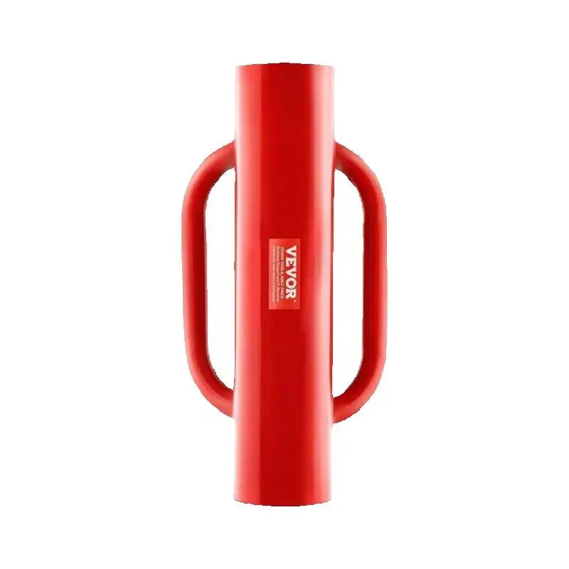 Red manual fence post driver with two side handles