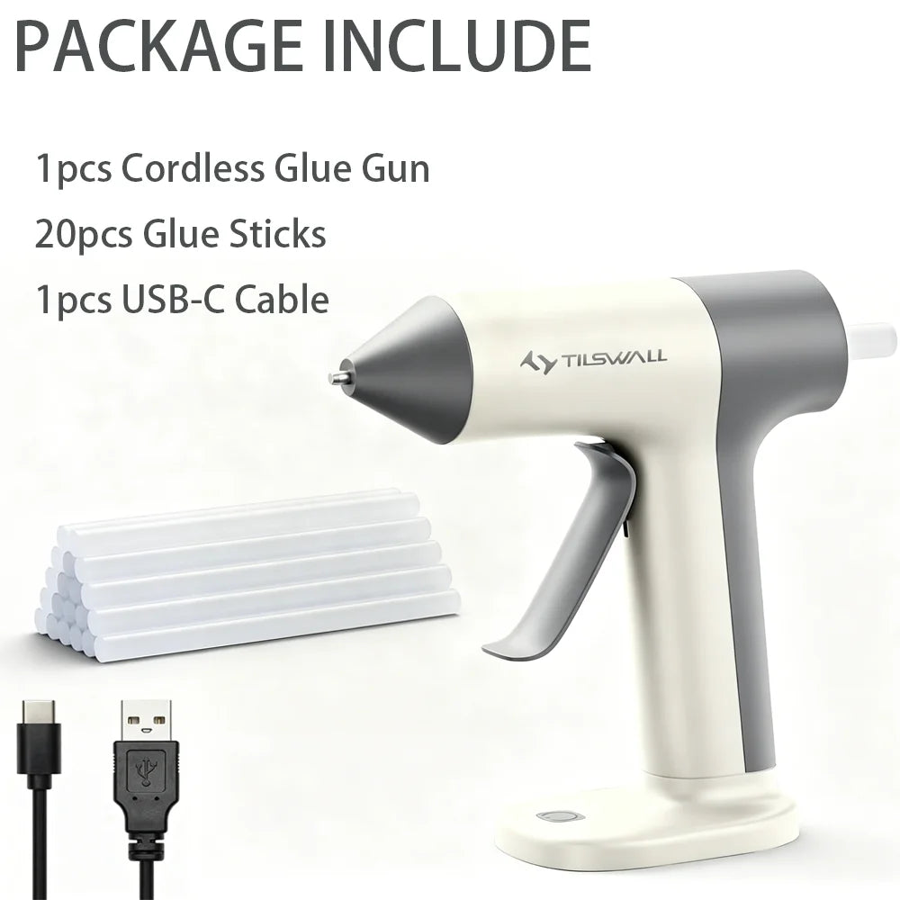 Cordless Electric Hot Melt Glue Gun, 2000mAh Battery, 30s Fast Heating – White
