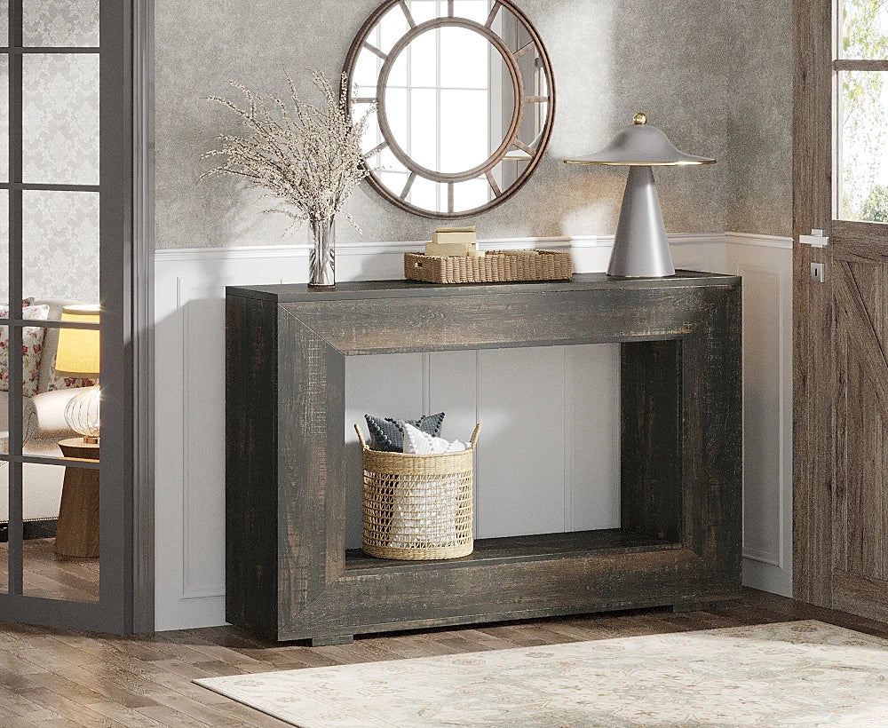 Tribesigns 47" Farmhouse Console Table, Retro Wooden Entryway Sofa Table – Dark Gray
