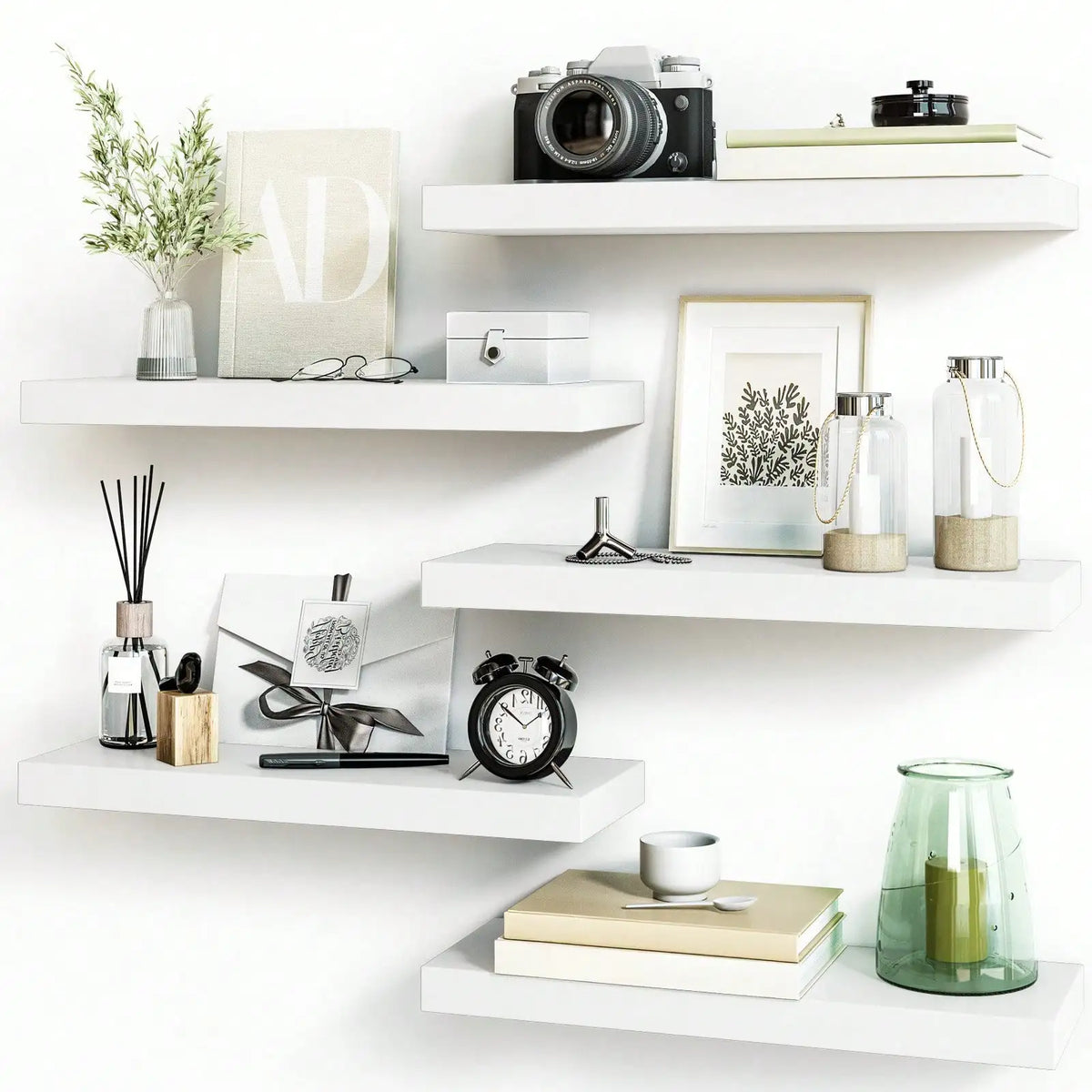 4-Pack 15.8-Inch Floating Wall Shelves, MDF Wood Storage – 5 Pieces - White
