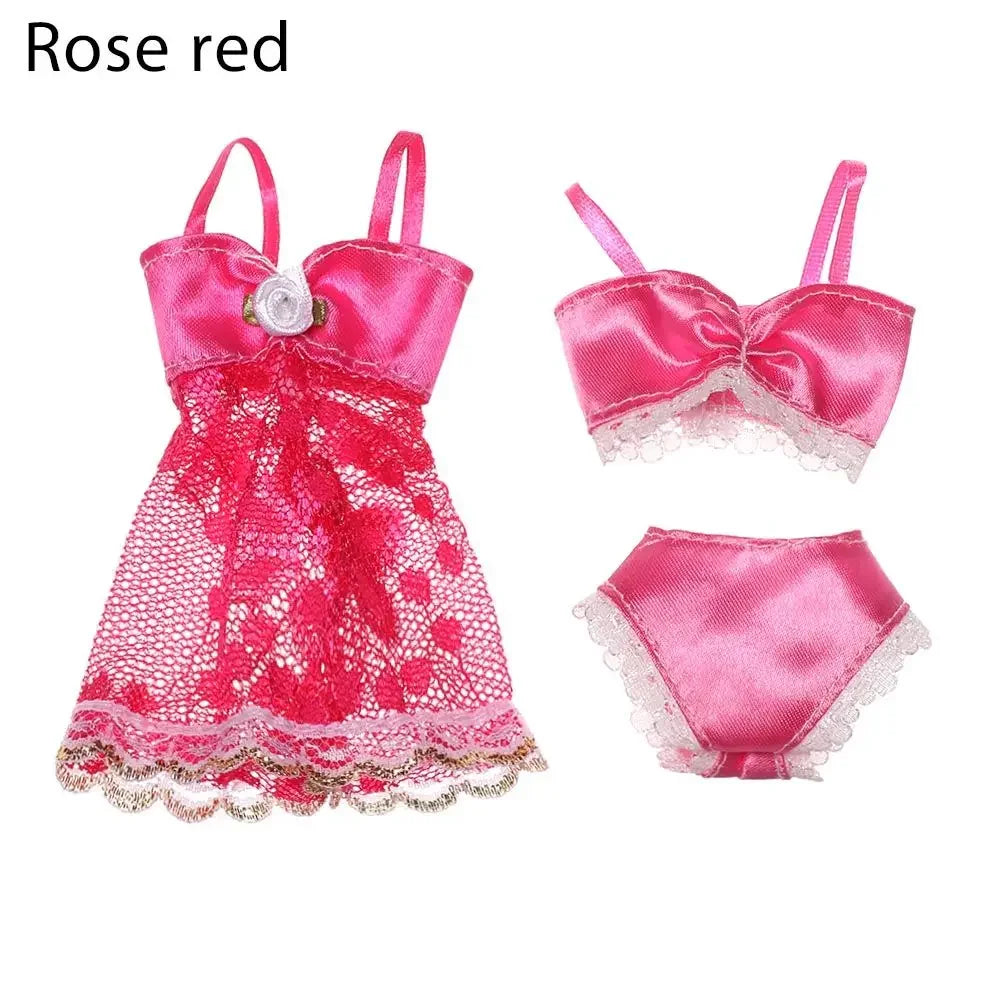 Lace Bra and Briefs Set for 25-30cm 1/6 Scale Dolls – style2-rose red