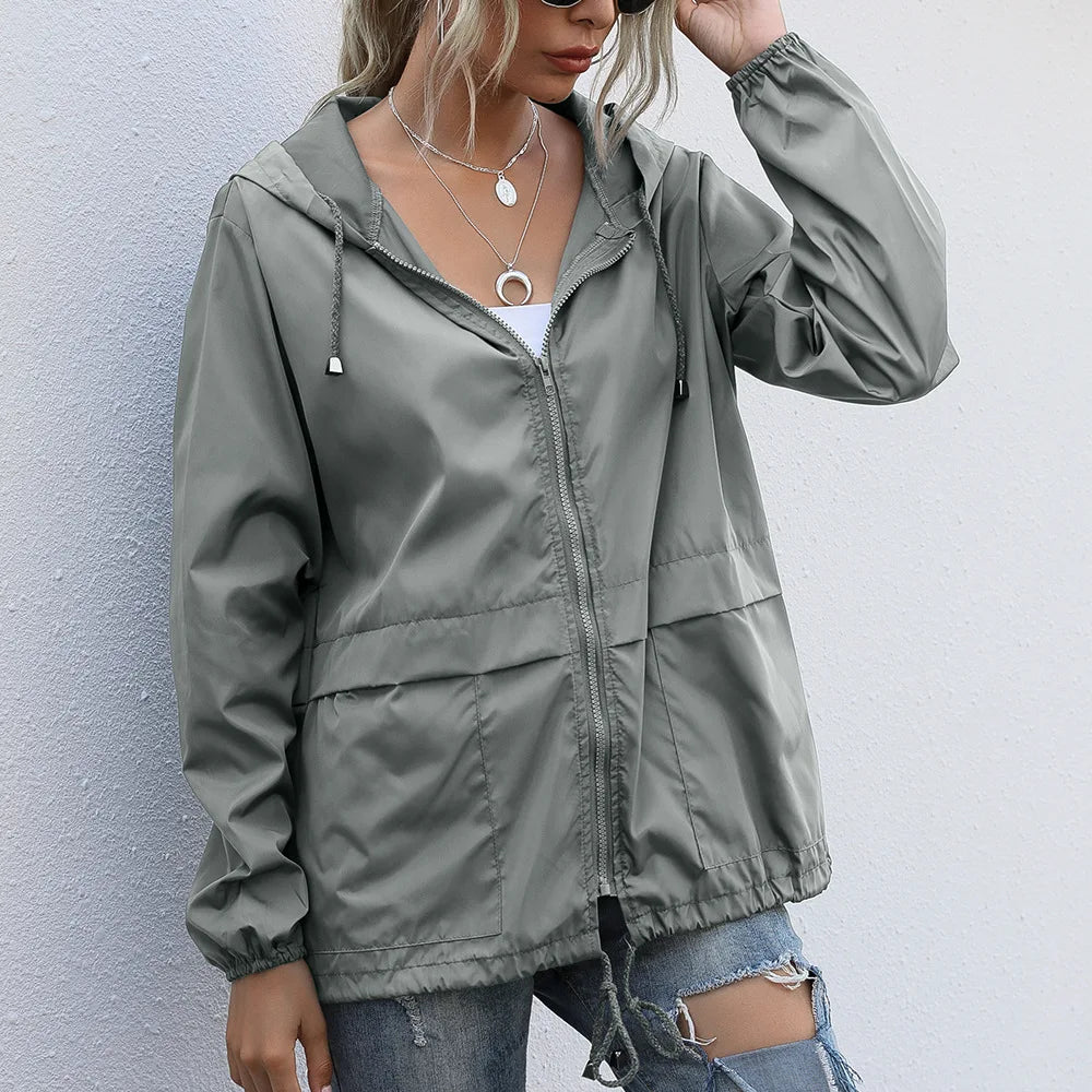 Women's Tactical Hooded Windbreaker Waterproof Hiking Jacket – D