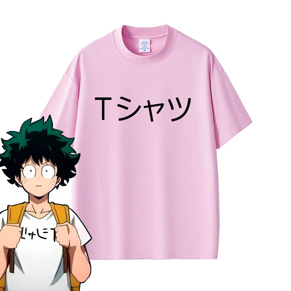 Pink cotton t-shirt with Japanese character graphic print