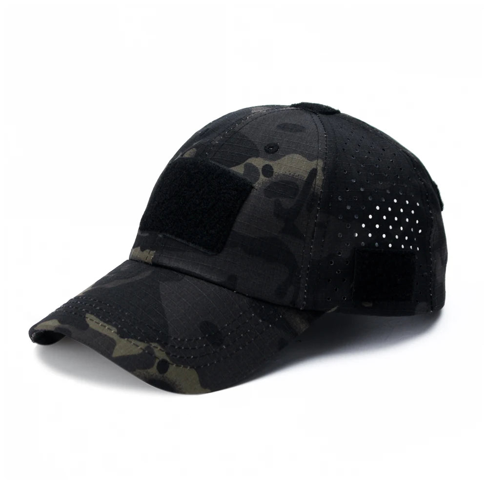Unisex Camouflage Baseball Cap with Glasses Hole for Outdoor Activity – Black CP