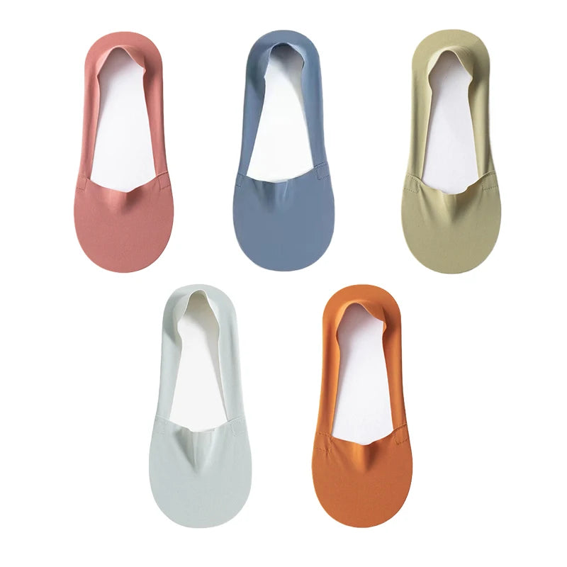5-Pair Women's Cotton No-Show Invisible Socks with Silicone Grip – 5pairs-mix colors 4