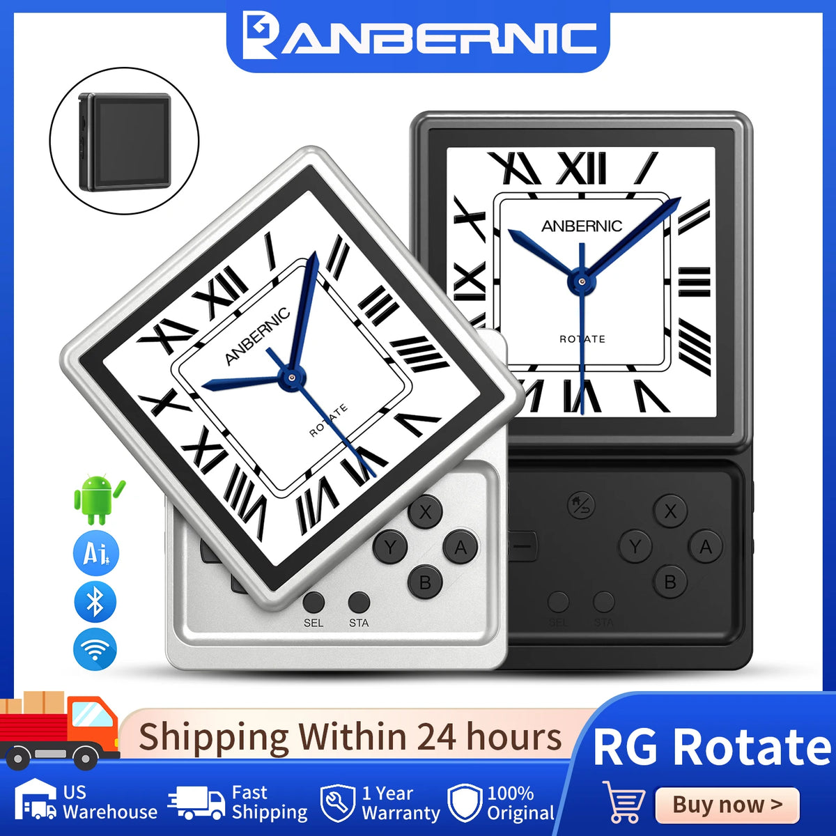 Anbernic RG Rotate Retro Handheld Game Console 3.5 inch IPS Screen Unisoc T618 Chip 3GB+32GB, 2000mAh Android Games Player