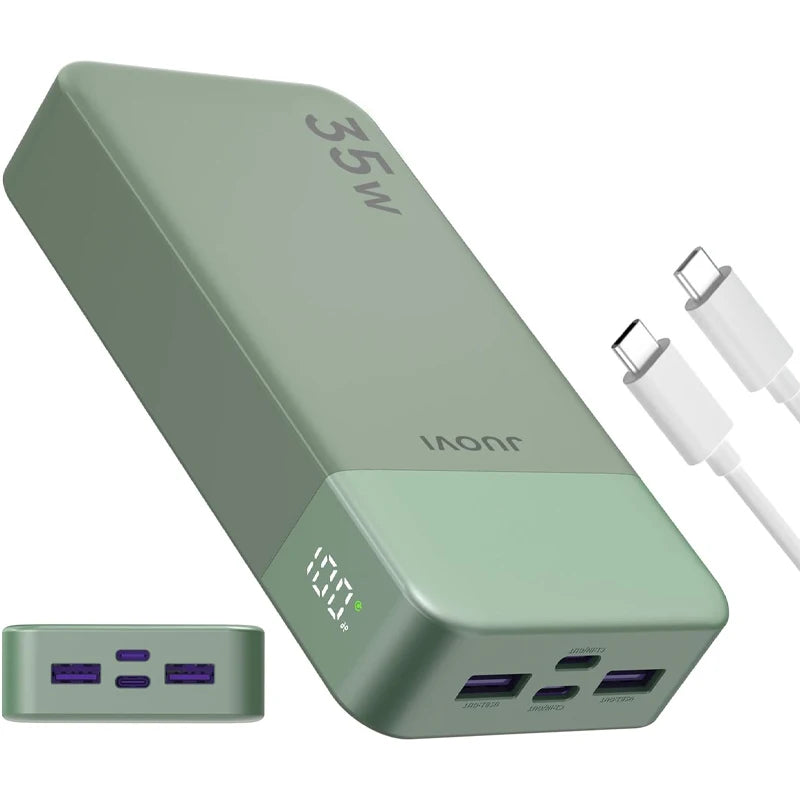 Juovi 20,000 mAh 35W Portable Power Bank with 4 Charging Ports – Green