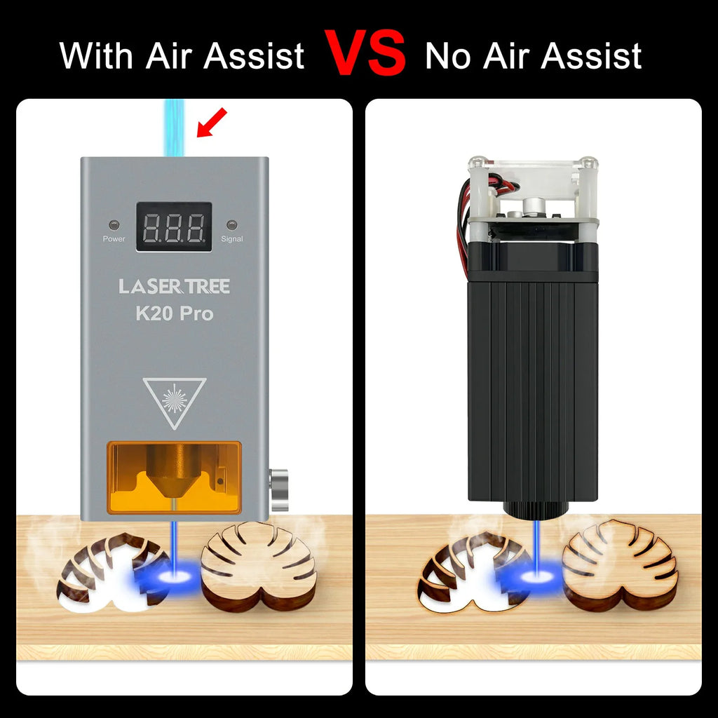 Comparison of laser cutting quality between module with air assist and without air assist