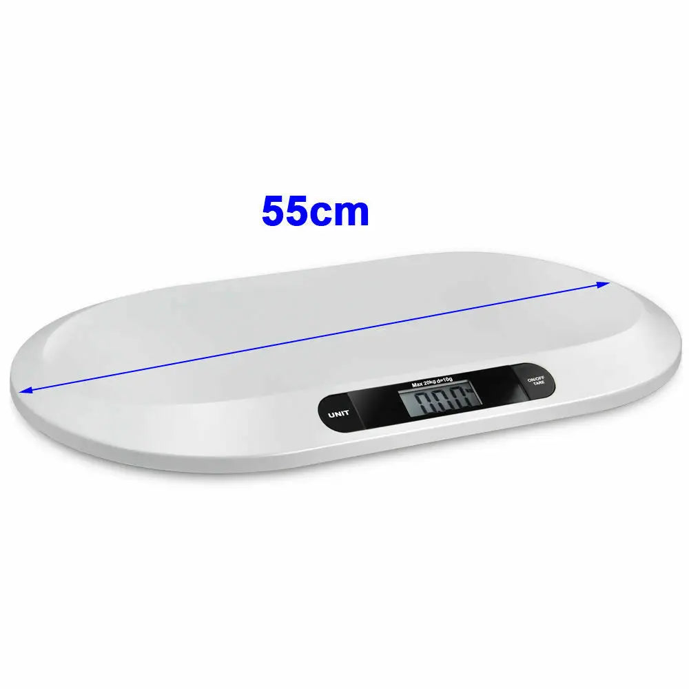 White digital baby scale with measurement indicators
