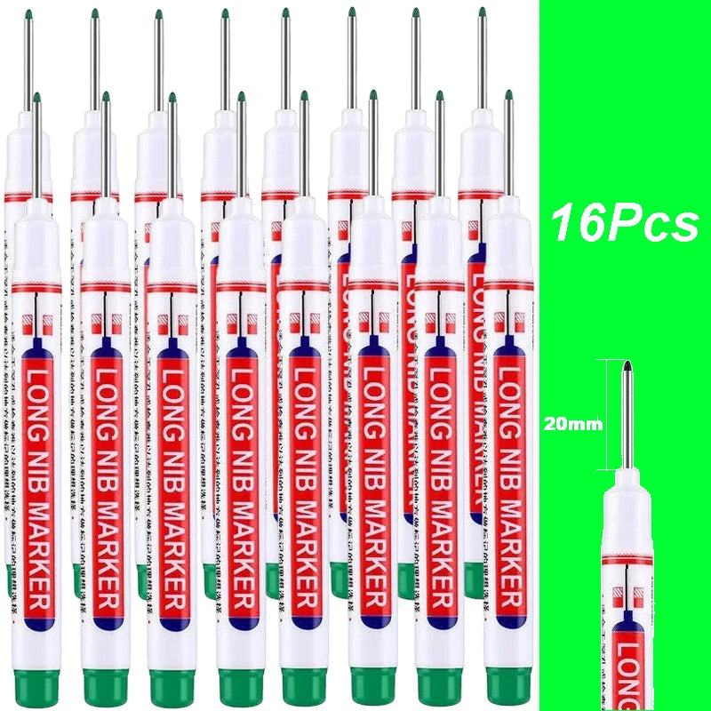 2cm Long Head Waterproof Deep Hole Marker Pens for Woodworking – Green 16Pcs