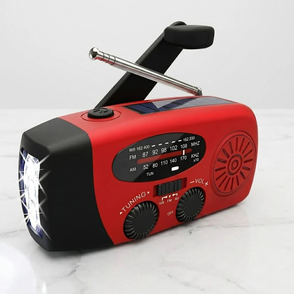 Portable Emergency AM/FM/NOAA Radio with 2000mAh Power Bank & LED – Red