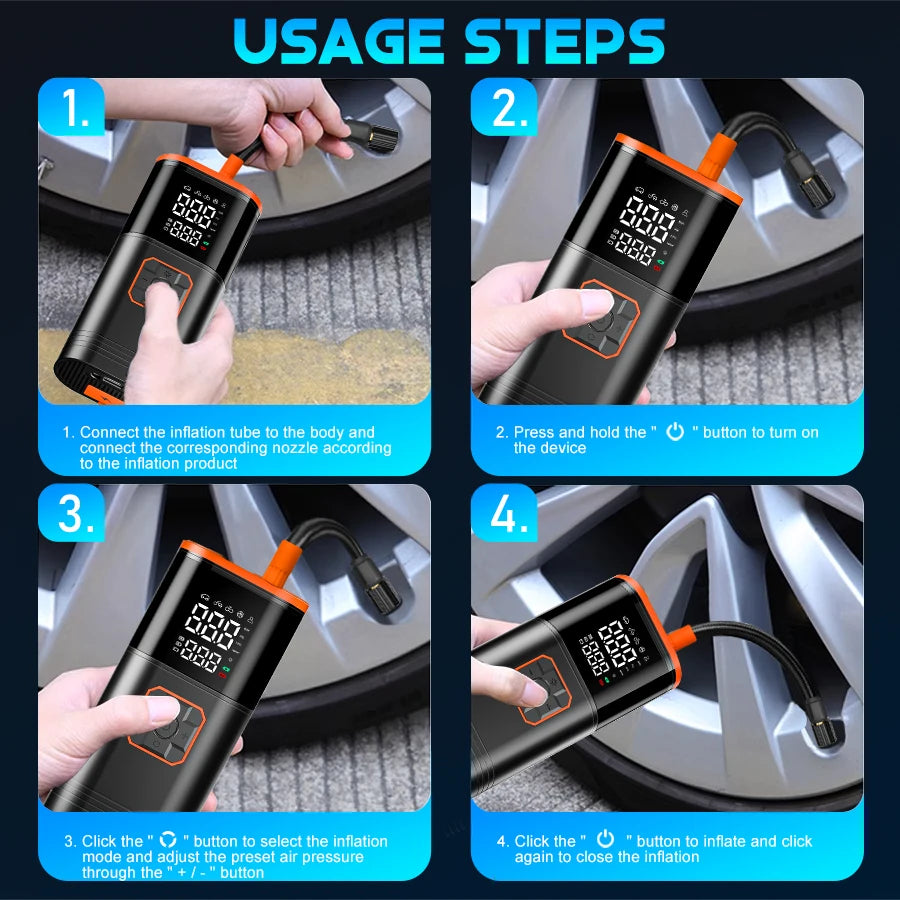 Digital Display Portable Tire Inzzator, USB Rechargeable Air Compressor for Car Bike Motorcycle Tires, Balls, Inflatable Toys – view 5