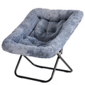 JHK 28-Inch Faux Fur Saucer Chair, Foldable Padded Lounge Seat – Light Gray
