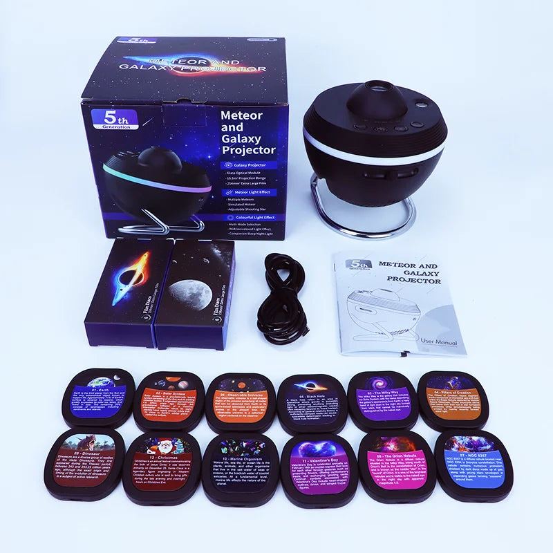 13-in-1 HD Galaxy Planetarium Projector with 13 Slides, 5W Night Light – Black