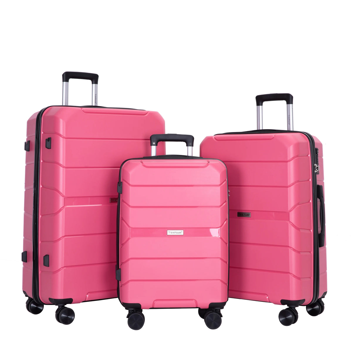 Travelhouse 3-Piece PP Hardshell Spinner Luggage Set (20/24/28 Inch) – Pink